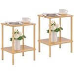 APICIZON 2 Tier Side Table Set of 2, Narrow End Table with Storage Shelf, Bedside Table Nightstand for Small Spaces, Bedroom, Living Room, Entryway, Farmhouse, No-Tool Assembly, Oak