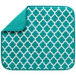 S&T INC. Dish Drying Mat for Kitchen, Absorbent, Reversible Microfiber Dish Mat, 16 Inch x 18 Inch, Teal Trellis