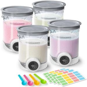 4 Pack Creami Swirl Pints & Lids for Ninja, Compatible with NC700 Series Ninja Swirl Ice Cream & Soft Serve Makers, with 4 Spoons & 64 Writable Labels, BPA-Free & Dishwasher Safe, Grey Lids