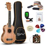 Everjoys Soprano Ukulele Mahogany 21 inch - Professional Wooden Ukelele Instrument Kit With Gig Bag Strap Picks Strings Free Online Lessons All in One Kit