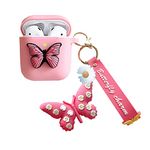 3D Butterfly Case Compatible with Apple Airpods 2 and Gen 1st, Cute Airpod Silicone Cover for Women Girls, Air Pods Protective Case Replacement with Keychain, Waterproof, Wireless Charging (Pink)