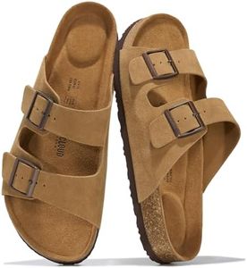 Project Cloud Mens Sandals 100% Genuine Leather - Memory Foam Insole & Cork Footbed Slides for Men Footwear - Non-Slip Summer Sandals for Men & Lightweight Mens Slides (Heritage, TANSUEDE,8)