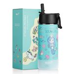 Mollcity Kids Water Bottle 16 oz Stainless Steel Double Wall Vacuum Insulated Water Bottle with Straw, Reusable Water Flask for Girls for School-Mermaid