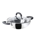 Meyer Trivantage Nickel Free Stainless Steel Triply Kadai | Steel Kadhai with Lid | Small Stainless Steel Kadhai | Kadhai for deep fry, Gas and Induction Compatible, 20cm, Silver