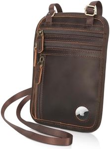 Polare Full Grain Leather Neck Wallet RFID Blocking Conceal Passport Holder Travel Pouch for Men