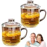 Handmade Natural Quartz Crystal Transparent Tea Cup, Clear Large Tea Glasses with Handle,Tea Mug,Tea Cup,Crystal Cup Handle Cup with Lid,for Tea/Milk/Office/Home/Gift (2 PCS)