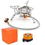 Camping Gas Stove, Portable Windproof Backpacking Burner Cooking Stoves 3500W for BBQ Outdoor Cooking Hiking Fishing Picnic with Piezo Ignition Adapters Converter