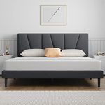 Molblly Bed Frame Small Double Upholstered Platform with Headboard and Solid Wooden Slats No Box Spring Needed Metal Platform,Underbed Storage Easy Assembly Small Double Bed Frame Dark Gray 120x190cm