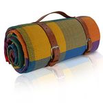 200 x 200cm Extra Large Picnic Blanket Outdoor Handy Mat Waterproof Blanket Family Outdoor Travel Mat with PU Leather Handle Light Weight and Portable Lawn Blanket Sand-Proof Beach Mat(Rainbow Plaid)