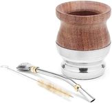 BALIBETOV Carob Wood Yerba Mate Cup (5.0 fl oz, Traditional, 100% Natural) with Bombilla (Mate Straw) and Cleaning Brush