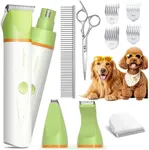 unibono Dog Grooming Clippers Kit, All-in-One Low Noise Paw Trimmer Electric Puppy Clippers Rechargeable Cordless IPx7 Waterproof Cat Claw Trimmer Nail Grinder for Small to Medium Pets