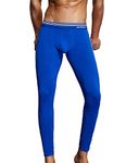 SEOBEAN Mens Low-Rise Underwear Pants Long John Cotton, 80402 Blue, Large / 31-33"