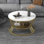 RIZIK STORE™ Metal Base Handmade Round Coffee/Nesting/Side/Center Table with Marble Finish Wooden White Top for Living Room/Drawing Room/Balcony Gold (White & Gold)