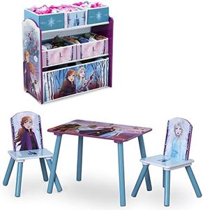 Disney Frozen II 4-Piece Playroom Solution by Delta Children – Set Includes Table and 2 Chairs and 6-Bin Toy Organizer (99581FZ-1097)