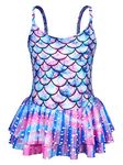 AmzBarley Mermaid Swimming Costume Girls One Piece Swimsuit Little Kids Fish Scale 3D Printed Swimwear Ruffle Skirt Leotard Children Swim Wear Bathing Suit Beachwear Age 5-6 Years Size 120