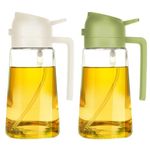 TrendPlain 16oz Oil Dispenser Bottle for Kitchen - 2 in 1 Olive Oil Dispenser and Oil Sprayer - 470ml Olive Oil Bottle - Oil Sprayer for Cooking, Kitchen, Salad, Barbecue 2Pcs White & Green