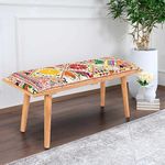 Hauteloom Dilkon Upholstered Entryway Bedroom Bench - Patchwork Style - Foot Stool - Red, Yellow, Green, Colorful - 18" x 45" x 15"