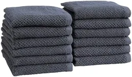 Great Bay Home Navy Washcloth- 100% Cotton 12-Pack 13x13 Wash Cloth - Absorbent, Quick-Drying, Durable Face Towels for Bathroom Decor - Low-Twist, Two-Ply Fibers (Stone Blue)