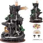 Ronlap Dual Sided Mountain Waterfall Incense Burner, Resin River Tower Backflow Incense Holder, Cool Aromatherapy Incense Fountain Smoke Waterfall with 120 Upgraded Incense Cones+30 Incense Sticks