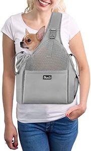 SlowTon Pet Dog Sling Carrier, Hands Free Papoose Small Animal Puppy Travel Bag Tote Adjustable Padded Strap Breathable Mesh Hard Bottom Support Drawstring Opening Front Pocket Safety Belt Washable