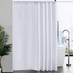 Furlinic Shower Curtain Mould Proof Resistant Wetroom Bathroom Polyester Fabric White Shower Curtains Liner Waterproof Rustproof Washable Weighted with 12 Hooks Extra Long 200x240cm 78x94 Inch.