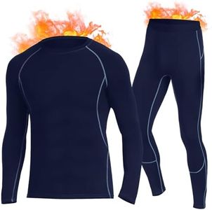 SIMIYA Thermal Underwear Set for Men Long Johns with Fleece Lined Base Layer for Workout Skiing Running Hiking Navy Blue