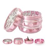 Clear Top Herb Grinder Metal Large 2.5'' Large 4-part, Aluminum Alloy Spice Grinder with Pollen Catcher (Pink)