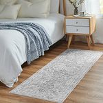 TOPICK Area Rug 60x180cm Hallway Runner Rug Vintage Washable Grey Rug Foldable Thin Rug Washable Floral Print Carpet Non Slip Lightweight Rug Kitchen Dining Room Living Room Bedroom