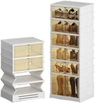 Frlanse 2PCS 6 Tier Easy Assembly Collapsible Shoe Cabinet Foldable Shoe Organizer Stackable Shoe Storage Box with Clear Door for Front Door Entrance