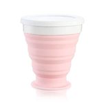 Baskety Silicone Collapsible Travel Cup - Silicone Folding Camping Cup with Lids - Expandable Drinking Cup Set - BPA Free, Portable, Graduated (Pink)