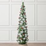 CHRISTOW 6ft Pencil Christmas Tree with Snow Pine Cones & Berries, Luxury Artificial Slim Spruce with Stand, Indoor Home Decoration, Natural Looking PE & PVC Needles (tree skirt not included)