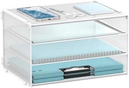 DALTACK Desk Organizer, 3-Tier Letter Tray, Multifunction Desk Organizer, Desktop File Folder Organizer, Desk Organizers and Accessories for Home Office, White