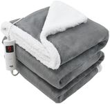 GlamHaus Heated Throw Electric Fleece Over Blanket Sofa Bed Large 160 X 130cm - 9 Heat and 9 Timer Auto Shut Off, Soft, Reversible Design, Digital Control, Machine Washable, (Grey)