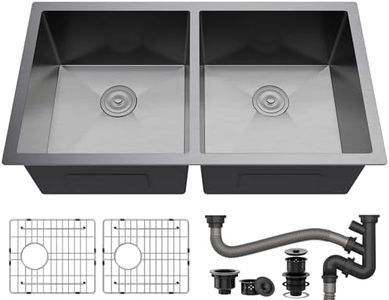 YITAHOME Black Kitchen Sink 33in Undermount Sink 50/50 Double Bowl 16 Gauge Stainless Steel Nano Gunmetal Black Sink with Accessories for Workstation, Prep Kitchen, Bar Sink 33 x 19 x 10in
