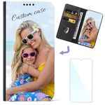 WISTFULNAI Personalized Photo Phone Case with 1 Pack Screen Protector for iPhone XR, Custom Picture Image Name Leather Wallet Flip Phone Cover for iPhoneXR - Black