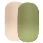 SiinvdaBZX Satin Bassinet Sheet Set 2 Pcs, Silky Soft Fitted Bassinet Sheets for Hourglass, Oval & Rectangular Bassinet Mattress (Beige & Sage Green)