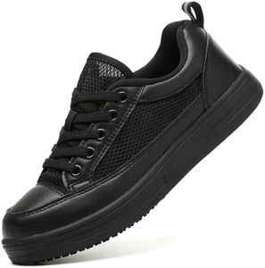Treesky Non Slip Work Shoes for Women in Food Service - Slip Resistant, Breathable, Comfortable & Lightweight Sneakers, Suitable for Restaurant, Kitchen & Nursing Crews Black