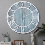 HAITANG Large Wall Clocks for Living Room Decor,Silent,Non Ticking,Battery Operated Oversized Vintage Round Modern Wood Wall Clock for Bedroom,Farmhouse,Office-24IN(60cm, Black,Roman numeral)