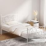 Artiss Single Bed Frame, Platform Metal Frames Beds Base Headboard Bedroom Room Decor Home Furniture, with Reinforced Bracket Support and Underbed Storage Space for Kids, Toddler and Adult White