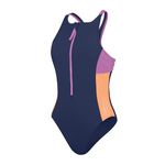 Speedo Women's Zip Colourblock 1 Piece Swimsuit | Swim Fitness | Stylish Design | Soft Feel, Cerulean Blue, L