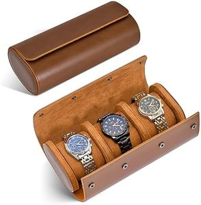 ROSELLE Watch Roll Travel Case for Men and Women- 3 Watch Storage and Organizer-Secure Storage with Innovative Removable Pillows & Solid Dividers for Home Storage, Travel and Display(Brown)