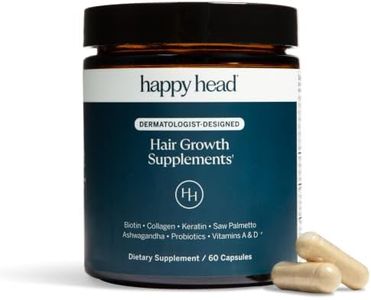Happy Head Hair Growth Supplement for Men and Women – Thicker, Fuller Hair with Saw Palmetto, Ashwagandha, Biotin, Collagen, Keratin, Probiotics & Vitamins A & D – One Month Supply – 60/ct