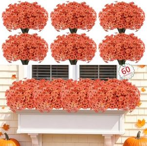 Powbrace 60 Pack Artificial Flowers for Outdoor Indoor Fake Plants(Orange)