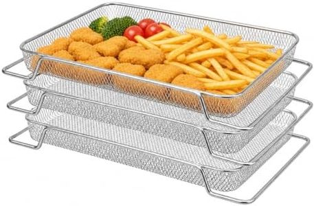 Air Fryer Basket Compatible with Breville Smart Oven Pro BOV900BSS BOV950BSS Stainless Steel Mesh Replacement Tray Dehydrating Basket Toaster Oven Accessories for Baking Roasting Crispy Fries 3 Pack