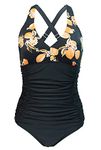 Bslingerie® Women Halter Pin Up Classic Monokini One Piece Swimsuits (M, Floral)