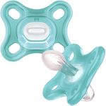 MAM Comfort All-Silicone Soothers 0-3 Months (Pack of 2), Soft and Light Newborn Soother, Premature and Newborn Essentials, with Self Sterilising Travel Case, Green /Yellow