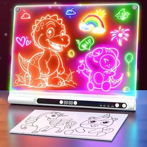 16“ Rechargeable LED Drawing Board, 9-Color Light Modes with Timer & Built-in Stand, Neon Art Dry Erase Glow Up Doodle Note Pad, Sketching Gift Toy for Kids/Girls/Teens, 6 Markers & Tracing Book