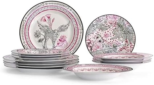 Marchesa Serengeti 12-Piece Dinnerware Set Porcelain, Plates and Bowls Set, Dishwasher and Microwave Safe, Dish Set for 4, Multicolored