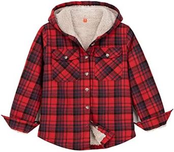 ZENTHACE Kids Boys Sherpa Fleece Lined Flannel Jacket Button Up Plaid Flannel Hooded Shirt Jacket Fall Winter RB XL Size 14-16