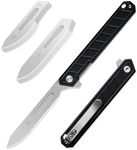 OLITANS G046 Mecha Mini Slim Folding Scalpel with 5pcs #24 and 5pcs #60 G11 Handle with Liner Lock, Utility EDC Pocket Knife with Back Clip（Black）